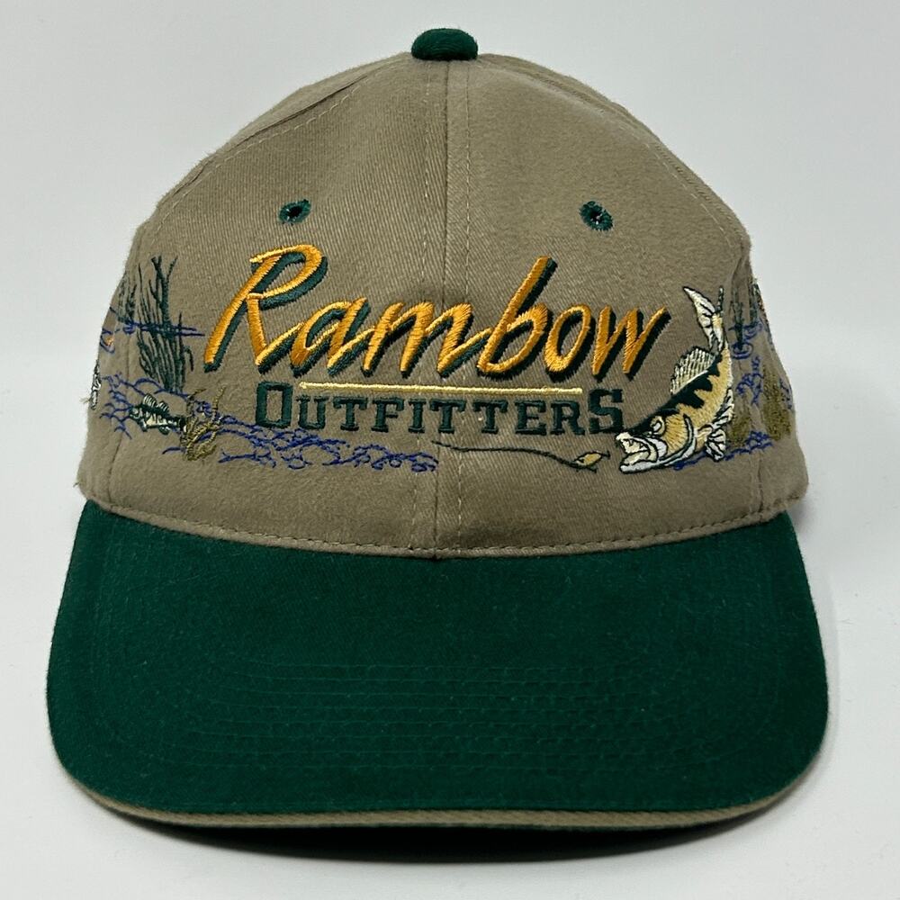 Vintage 90s Rambow Outfitters Hat Baseball Cap Beige Fishing Fisherman Strapback
